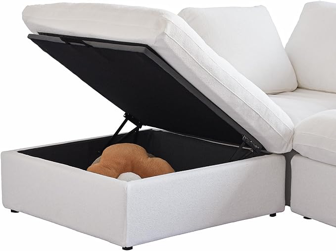 Cloud Couch Modular Sectional Sofa with Storage Ottoman,160.6" L Shaped Couch for Living Room,Down Filled 5 Seater White Convertible Sectional Sofas,Covers Washable&Replaceable