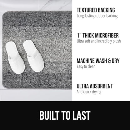 GORILLA GRIP Ultra Soft Plush Bathroom Rugs with Rubber Backing Set of 2, Absorbent Quick Dry Bath Mat, Machine Washable Shower Mats, Home Décor Accessories Bathmat Rug, 24x16 and 30x18 Grey
