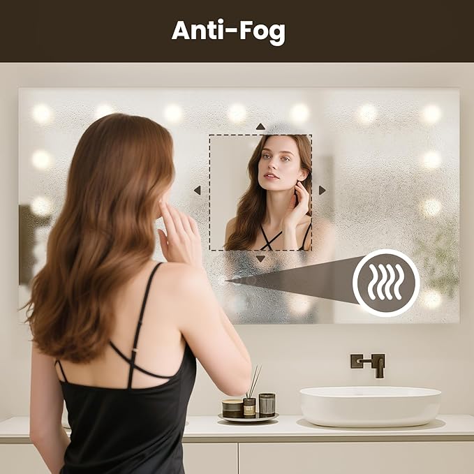 WTTY LED Bathroom Mirror with Lights 96"x36" Hollywood Wall-Mounted Mirror with 3 Color Temperatures, Stepless Dimmable Bulbs, Anti-Fog & Shatter-Proof