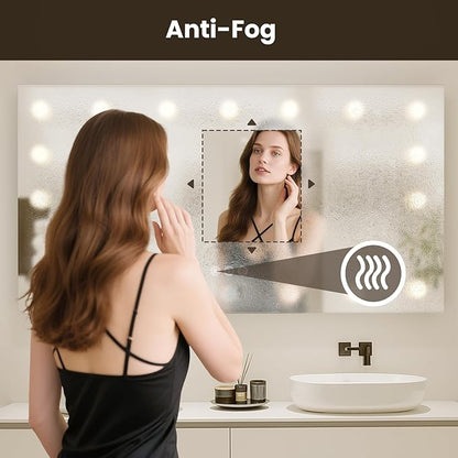 WTTY LED Bathroom Mirror with Lights 96"x36" Hollywood Wall-Mounted Mirror with 3 Color Temperatures, Stepless Dimmable Bulbs, Anti-Fog & Shatter-Proof