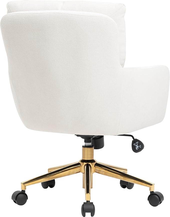 Velvet Office Chair, Comfy Home Office Desk Chairs with Lumbar Support, Modern Velvet Desk Chair Gold Legs Small Swivel Task Chair for Home Office, Bedroom, Study (Beige, L)