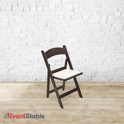 EventStable Titan PRO Resin Folding Chair - Dark Brown Indoor/Outdoor Lightweight Foldable Chair - Vinyl Padded Folding Chair for Weddings Parties Events - 50 Pack