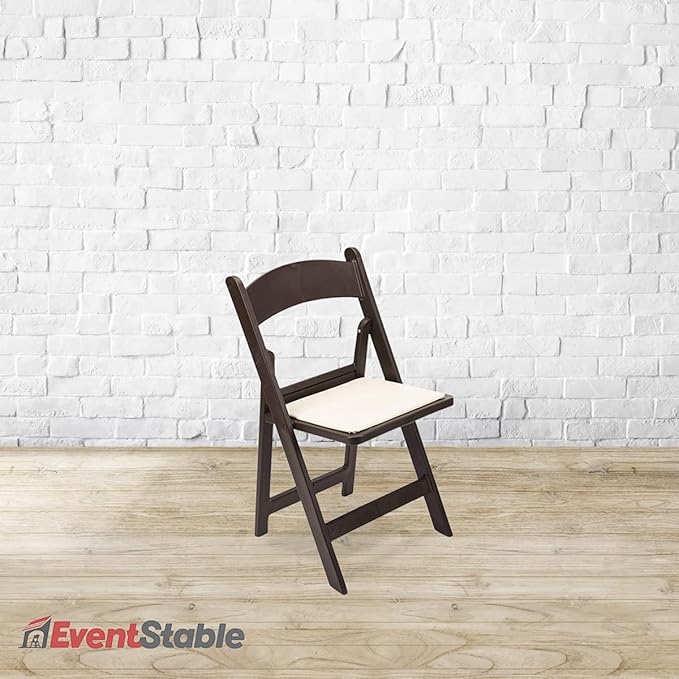 EventStable Titan PRO Resin Folding Chair - Dark Brown Indoor/Outdoor Lightweight Folding Chair - Vinyl Padded Foldable Chair for Weddings Parties Events - 4 Pack