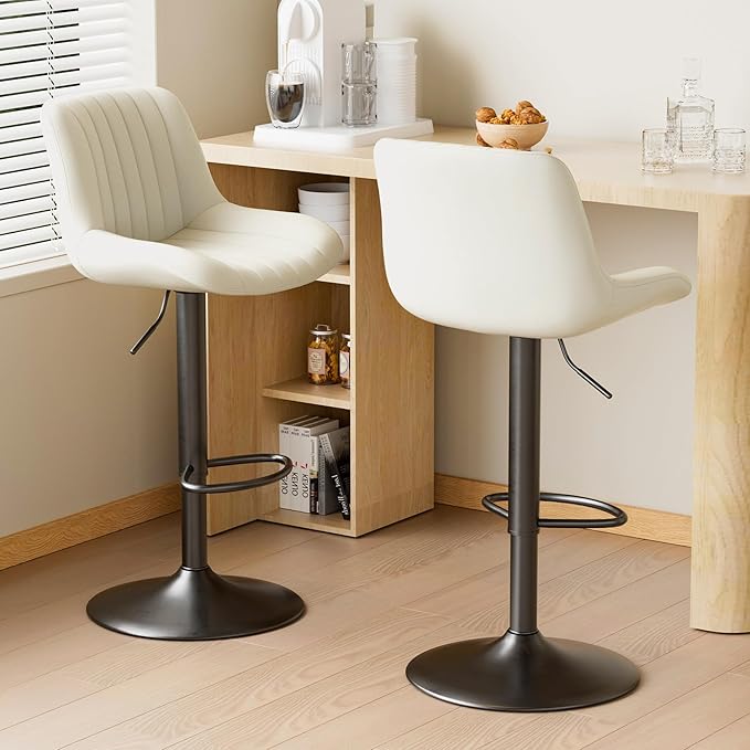 Nalupatio Bar Stools Set of 2, Adjustable Modern Swivel Bar Stools with Backs, Counter Height Performance Fabric Island Chairs for Home Kitchen, Off-White