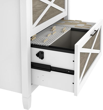 Bush Furniture Key West 2 Drawer Lateral File Cabinet in Pure White and Shiplap Gray, Document Storage for Home Office, Accent Chest with Drawers