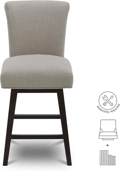 CHITA 26 Inch Counter Height Swivel Bar Stools Set of 3, FSC Certified Modern Fabric Swivel Barstool Chair with Back, Flax Beige