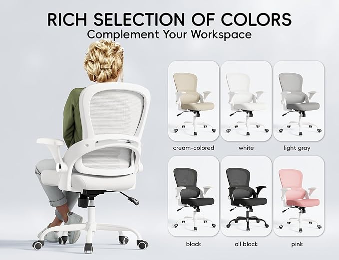 TRALT Office Chair - Ergonomic Office Chair with Back Support, Home Office Desk Chairs, Comfy Desk Chair, Computer Chair, 330lbs Wide Seat Big and Tall Office Chairs for Gamers(White)