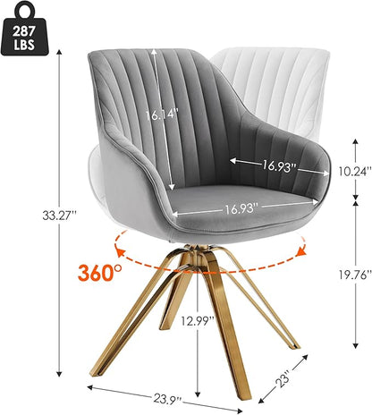 Zouron Mid Century Modern Swivel Accent Chair with Gold Metal Legs, Upholstered Swivel Chair No Wheels, Side Accent Arm Chair Vanity Chair for Small Space Home Office Living Room Bedroom, Grey