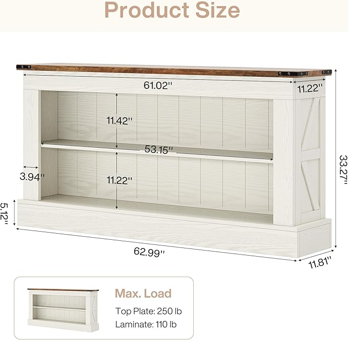 Tribesigns 63-Inch Long Console Table for Entryway, Narrow Long Entry Table with Shelves for Living Room, Farmhouse Sofa Console Behind Couch, for Foyer, Hallway, White and Brown