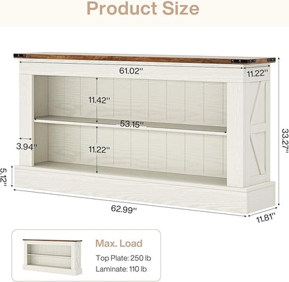 Tribesigns 63-Inch Long Console Table for Entryway, Narrow Long Entry Table with Shelves for Living Room, Farmhouse Sofa Console Behind Couch, for Foyer, Hallway, White and Brown