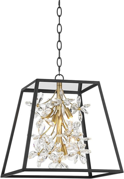 Possini Euro Design Carrine 15 3/4" Modern Pendant Chandelier Ceiling Light Fixture Dining Room Over Table Kitchen Island Foyer Hanging Unique 5-Light LED Dimmable Black Gold Finish Crystal Small
