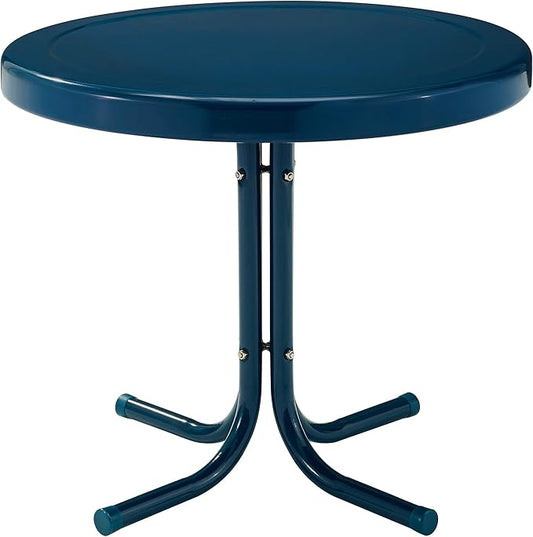Crosley Furniture Griffith Weather Resistant Retro Metal Outdoor Side Table for Patio, Deck, Porch, Navy