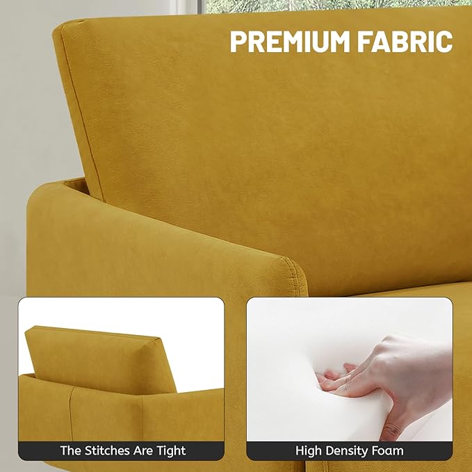 Oversized Accent Chair for Living Room Chairs Reading Arm Chair Comfy Modern Single Sofa Side Chairs with Metal Legs & Soft Cushion for Bedroom, Waiting Room (Velvet Yellow, Set of 2)