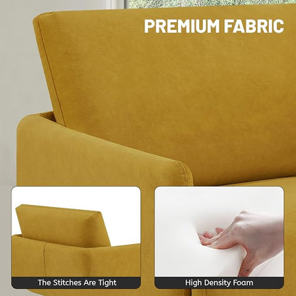Oversized Accent Chair for Living Room Chairs Reading Arm Chair Comfy Modern Single Sofa Side Chairs with Metal Legs & Soft Cushion for Bedroom, Waiting Room (Velvet Yellow, Set of 2)