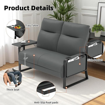 Modular Cloud Sectional Couches for Living Room, Faux Leather Loveseat & Accent Chairs Set of 2, Upholstered Sectional Sofa Set for Office, Gray