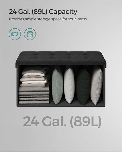 SONGMICS Mazie Collection - 30 Inches Storage Ottoman, Foldable Storage Bench with Flipping Lid, 660 lb Load Capacity, for Entryway, Living Room, Bedroom, Ink Black ULSF046B01