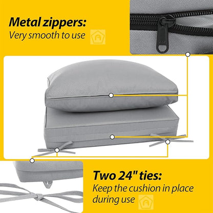AAAAAcessories Outdoor Deep Seat Cushions, Waterproof, Fade-Resistant Patio Furniture Replacement Cushions, 23.5" x 25.5" x 5" + 23.5" x 13.5", Set of 2, Gray