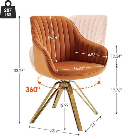 Zouron Mid Century Modern Swivel Accent Chair with Gold Metal Legs, Upholstered Swivel Chair No Wheels, Side Accent Arm Chair Vanity Chair for Small Space Home Office Living Room Bedroom, Cinnamon