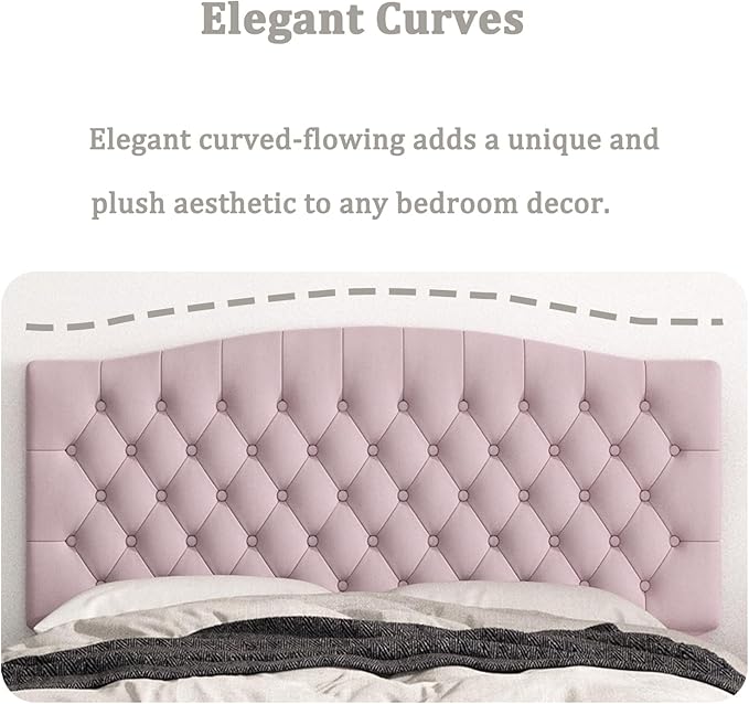 Queen Headboard Only, Upholstered Headboard for Adjustable Bed Velvet Tufted Queen/Full Size Wall Mounted Head Board with Solid Wood Legs Head Board, Pink