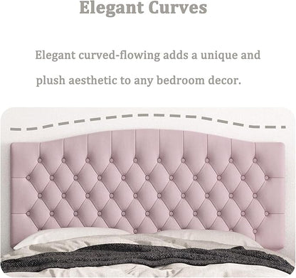 Queen Headboard Only, Upholstered Headboard for Adjustable Bed Velvet Tufted Queen/Full Size Wall Mounted Head Board with Solid Wood Legs Head Board, Pink