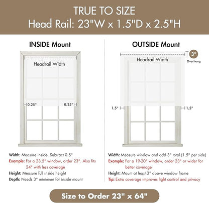 Madison Park Galen Matte White Cordless Roman Shades - Fabric Privacy Single Panel Darkening, Energy Efficient, Thermal Insulated Window Blind Treatment, for Home, Living Room Decor, 23" W x 64" H