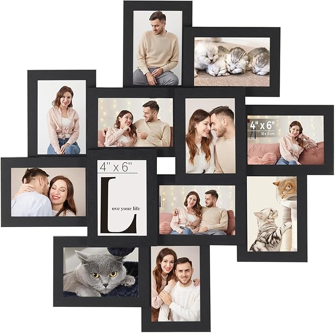 SONGMICS 4x6 Collage Picture Frames, 12-Pack Photo Collage Frame for Wall Decor, Glass Front, Assembly Required, Christmas Gift, Ink Black URPF22BK