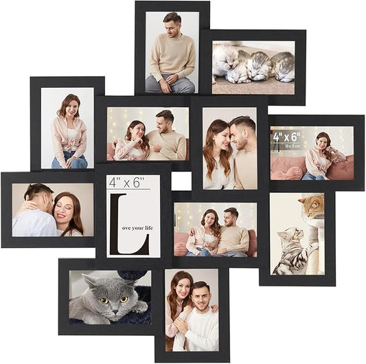 SONGMICS 4x6 Collage Picture Frames, 12-Pack Photo Collage Frame for Wall Decor, Glass Front, Assembly Required, Christmas Gift, Ink Black URPF22BK