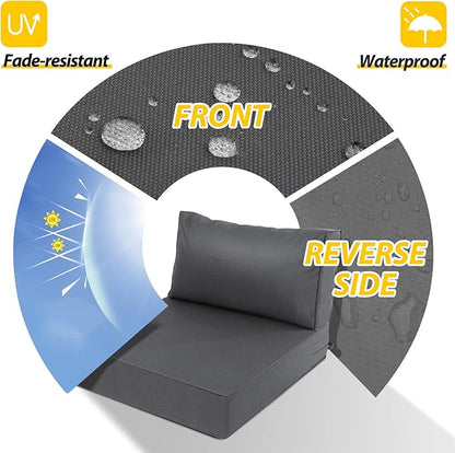 AAAAAcessories Outdoor Deep Seat Cushions, Waterproof, Fade-Resistant Patio Furniture Replacement Cushions, 25.5" x 25.5" x 5" + 25.5" x 13.5", Dark Gray