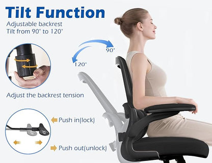 TRALT Ergonomic Office Chair - Desk Chair with Adjustable Lumbar Support Computer Chair - Mesh Comfy Chair with Flip-up Armrests - Gaming Chairs for Adults Home Office (Leather, Black)