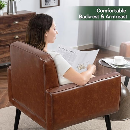 Accent Chair Set of 2, PU Leather Modern Chair with Wooden Frame, Cozy Armchair Reading Chair with Comfy Back for Apartment, Living Room, Bedroom, Waiting Room, Small Space, Corner, Brown