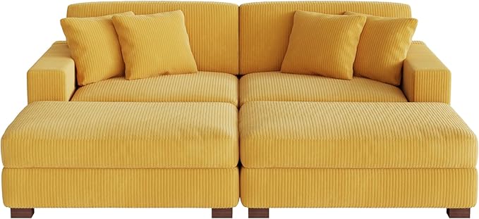 Modular Sectional Couches for Living Room, Modern Loveseat 2-Seater Sofa Couch with Ottoman, Upholstered Couches for Living Room Bedroom, Orange