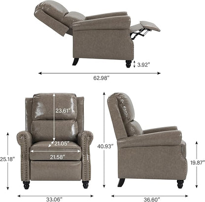 Faux Leather Recliner Chair, Modern Pushback Armchair with Adjustable Backrest & Footrest for Bedroom, Living Room-Grey, Set of 2