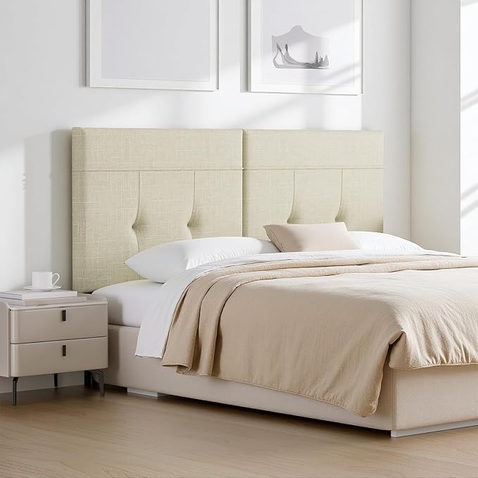 Headboard Queen Size Upholstered Linen, Queen Headboard with Sturdy Metal Legs, Tufted Upholstery Design Headboards with Adjustable Width & Height (Linen)