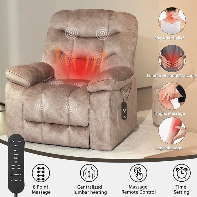 EONIX Large Lay Flat Power Lift Recliner Chair for Elderly with Heat and Massage, 400lbs Dual Motor Electirc Lift Chair with Extended Footrest, SLRY007062, Beige