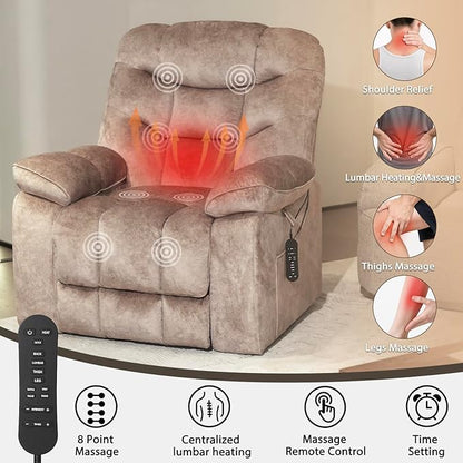 EONIX Large Lay Flat Power Lift Recliner Chair for Elderly with Heat and Massage, 400lbs Dual Motor Electirc Lift Chair with Extended Footrest, SLRY007062, Beige