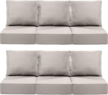 Luxury 24x24x6 Inch Outdoor Furniture Cushions Set of 6 - Comfortable Deep Seat Patio Zipper Chair Cushion for Outside Wicker Dining Rocking Swivel Chairs Loveseat Couch Sectional Sofa - Beige