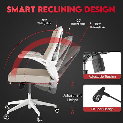 Ergonomic Office Chair - 400LB Comfy Desk Chairs with Adjustable Headrest and Lumbar Back Support, Mesh Computer Chairs with Wheels and Arms for Home Office, Study, Bedroom and Dorm (03khaki)