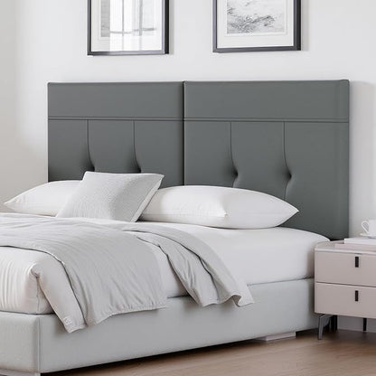 Headboard Queen Size Upholstered Faux Leather, Queen Headboard with Sturdy Metal Legs, Tufted Upholstery Design Headboards with Adjustable Width & Height (Grey)