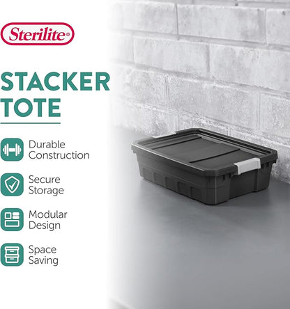 Sterilite 18-Pack Plastic Storage Bins with Lids, Stackable Containers, 10 Gallon, Black