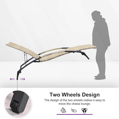 PURPLE LEAF Patio Chaise Lounge Chair Set of 2 Wicker Adjustable Recliner Tanning Chair for Outdoor Pool Beach Poolside Sunbathing Lounger Beige