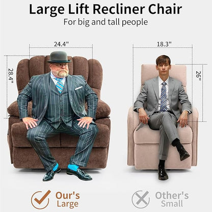 Power Recliner with Vibration Massage & Lumbar Heat, Electric Lift Chairs for Elderly, High Back Reclining Max 155 Degree with Charging Ports, Chenille Fabric Brown