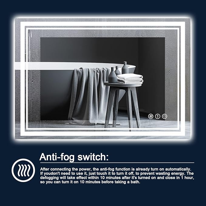 40x30 Inch LED Bathroom Mirror with Lights, Backlit and Front Lighted Bathroom Mirrors for Wall, Anti-Fog Dimmable Memory Shatterproof LED Vanity Mirror for Bathroom