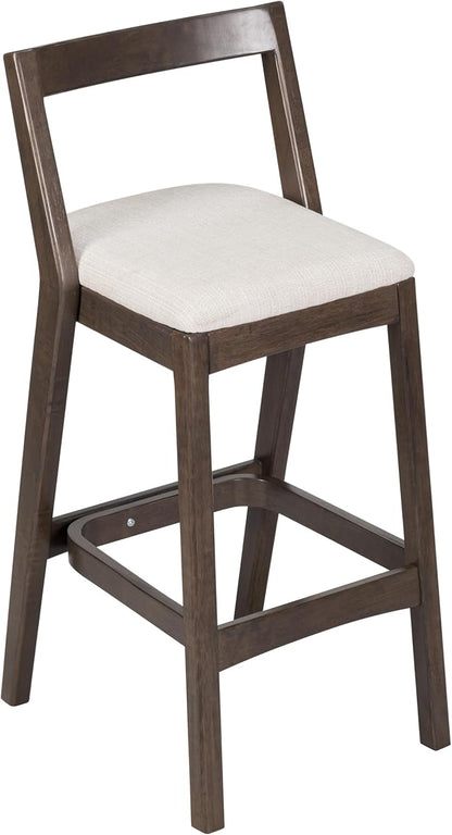 Christopher Knight Home Yone Counter Height Bar Stools Set of 2, Comfy Fabric Upholstered Bar Stool for Kitchen Island, Wooden Dining Room Chair, Barstools with Footrest/Backrest, Beige + Dark Brown