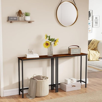 HollyHOME Narrow Console Table, 29.5" Slim Entryway Table, Sofa Stand, Hallway Shelf for Hallway, Bedroom, Living Room, Foyer, Rustic Brown