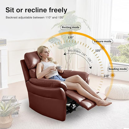 AIRSKY Genuine Leather Recliner Chair, Top Grain Leather, Italian Water-Washing Process, Recliner Chairs for Adults, for Living Room, Theater Seating, Bedroom. R1, Reddish Brown