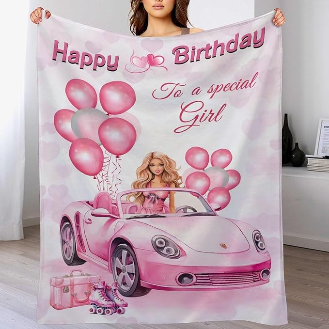 Birthday Blanket Birthday Gifts for Girls Women Pink Throw Blanket for Kids Adults Soft Warm Cozy Fleece Blanket for Couch Sofa Bed 60"x80"