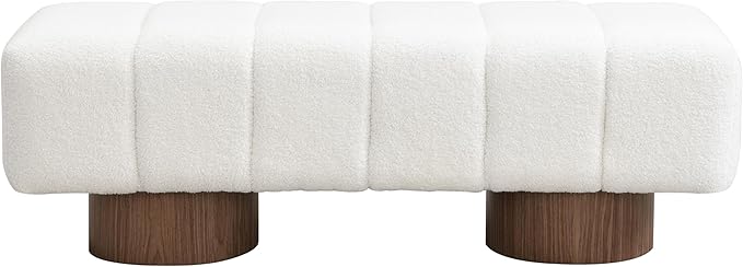 Christopher Knight Home Manila 50" Boucle Fabric Dining Bench, Rectangular Upholstery Ottoman Bench, Bedroom End of Bed Footstool, Living Room Extra Seat Footrest, No Assembly Needed, White