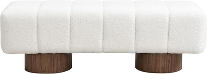 Christopher Knight Home Manila 50" Boucle Fabric Dining Bench, Rectangular Upholstery Ottoman Bench, Bedroom End of Bed Footstool, Living Room Extra Seat Footrest, No Assembly Needed, White