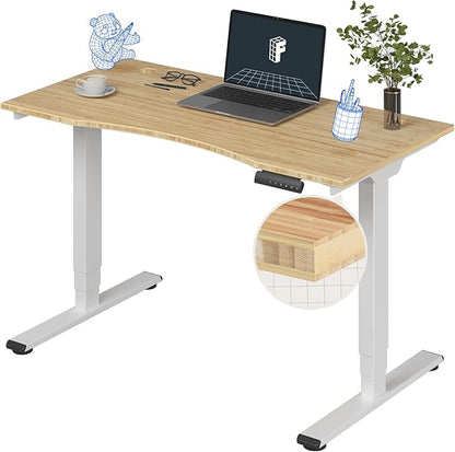 FlexiSpot E6 Bamboo 3-Stage Dual Motor Electric Standing Desk 48 x 24 Sit Stand Up Desk, Holds 220 lbs, Adjustable Height w/ Memory Presets, Solid Bamboo Curved Desktop & White Frame, Ships in 2 Boxes