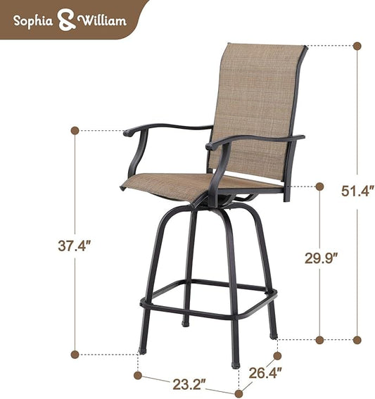 Sophia & William Patio Swivel Bar Stools Set of 6, Bar Height Patio Chair, High Top Patio Chairs, Supports 300 lbs (Brown Fabric)